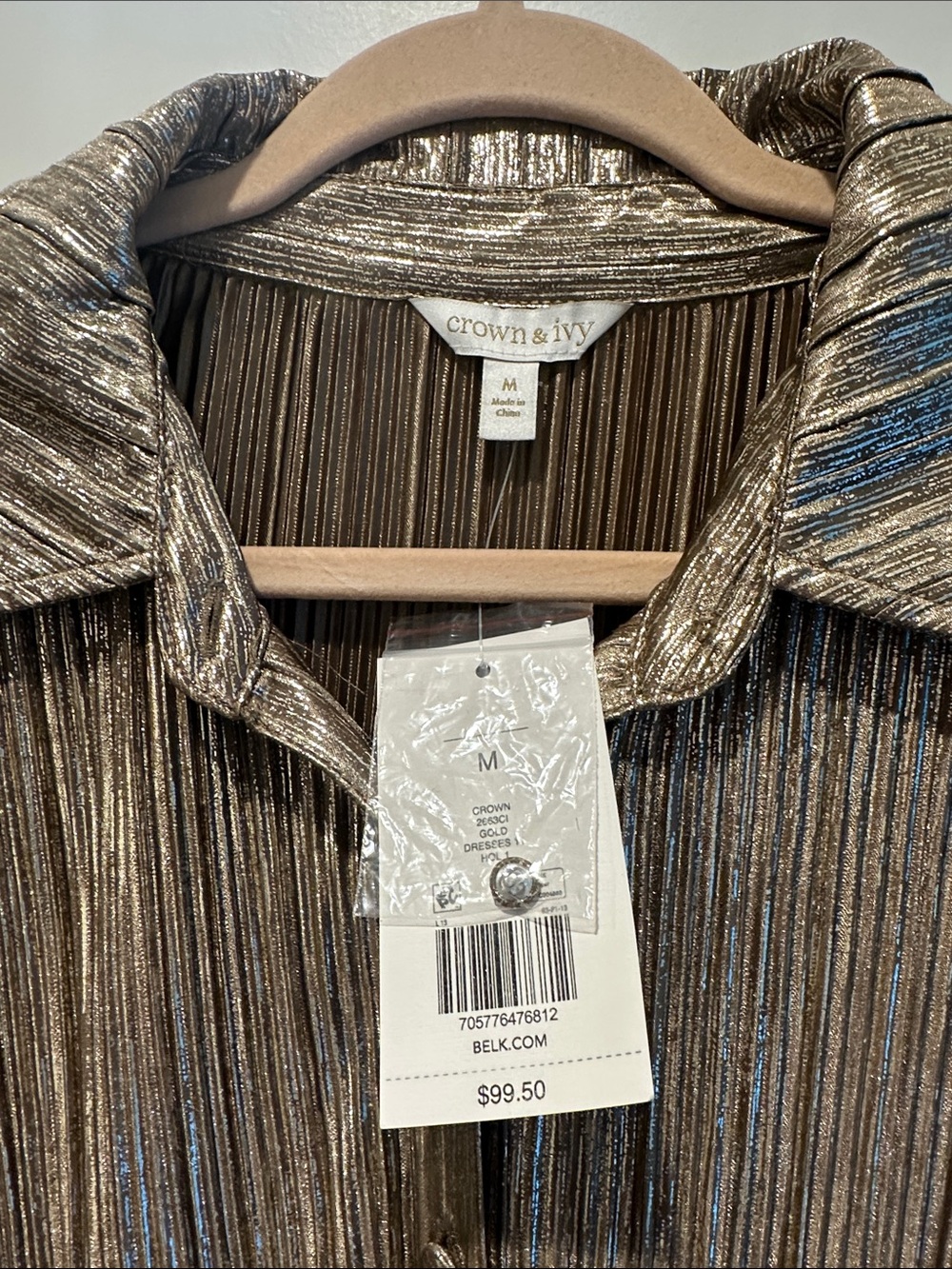 crown & ivy Metallic Gold Pleated Tiered Midi Dress - Picture 2 of 3